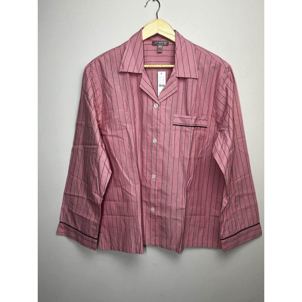 J Crew Long Sleeve Pajama Top Womens Medium Cotton Poplin Pink Stripe